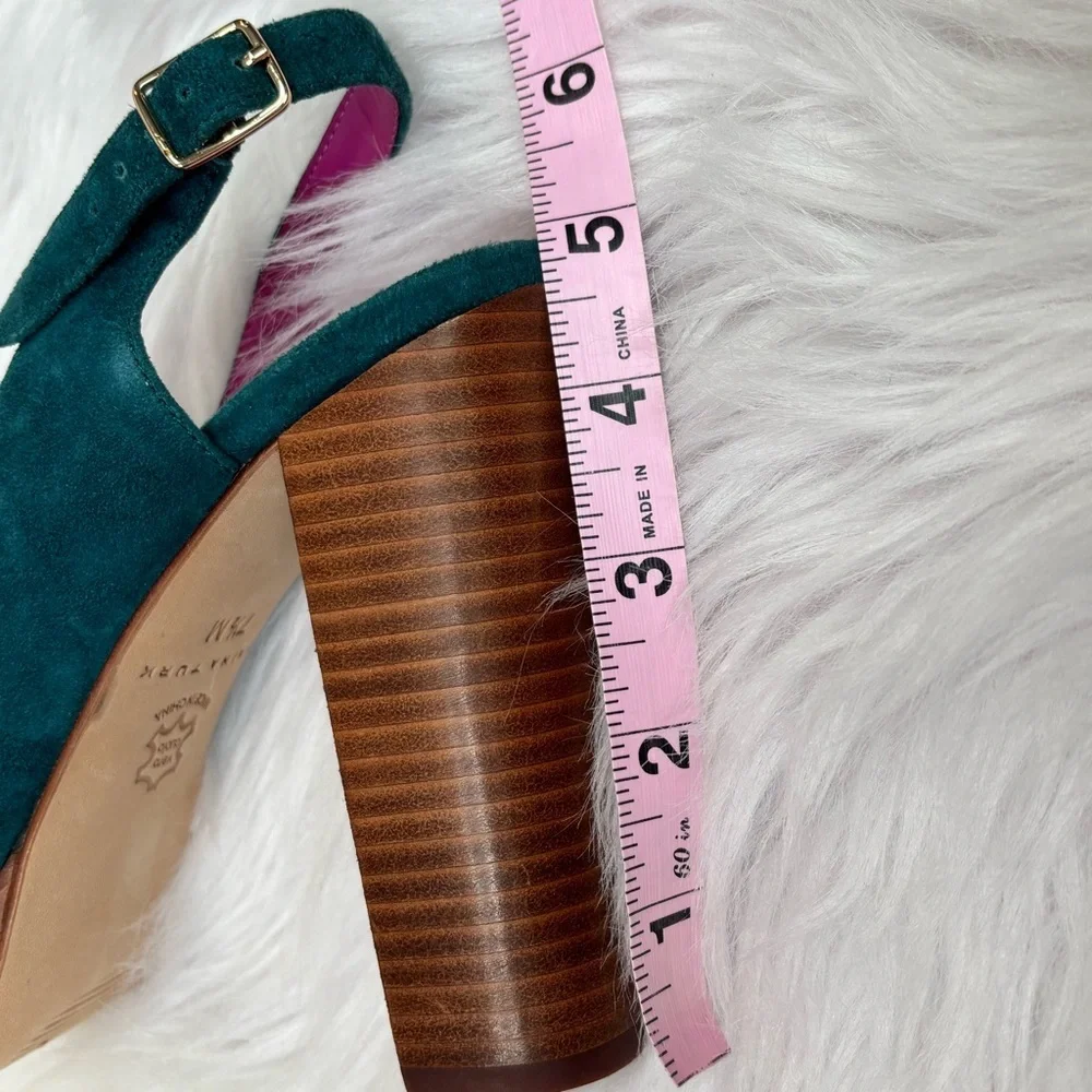 NIB New with‎ Box Trina Turk Joni Platform Suede Heels in Aqua Bloom Size 7.5